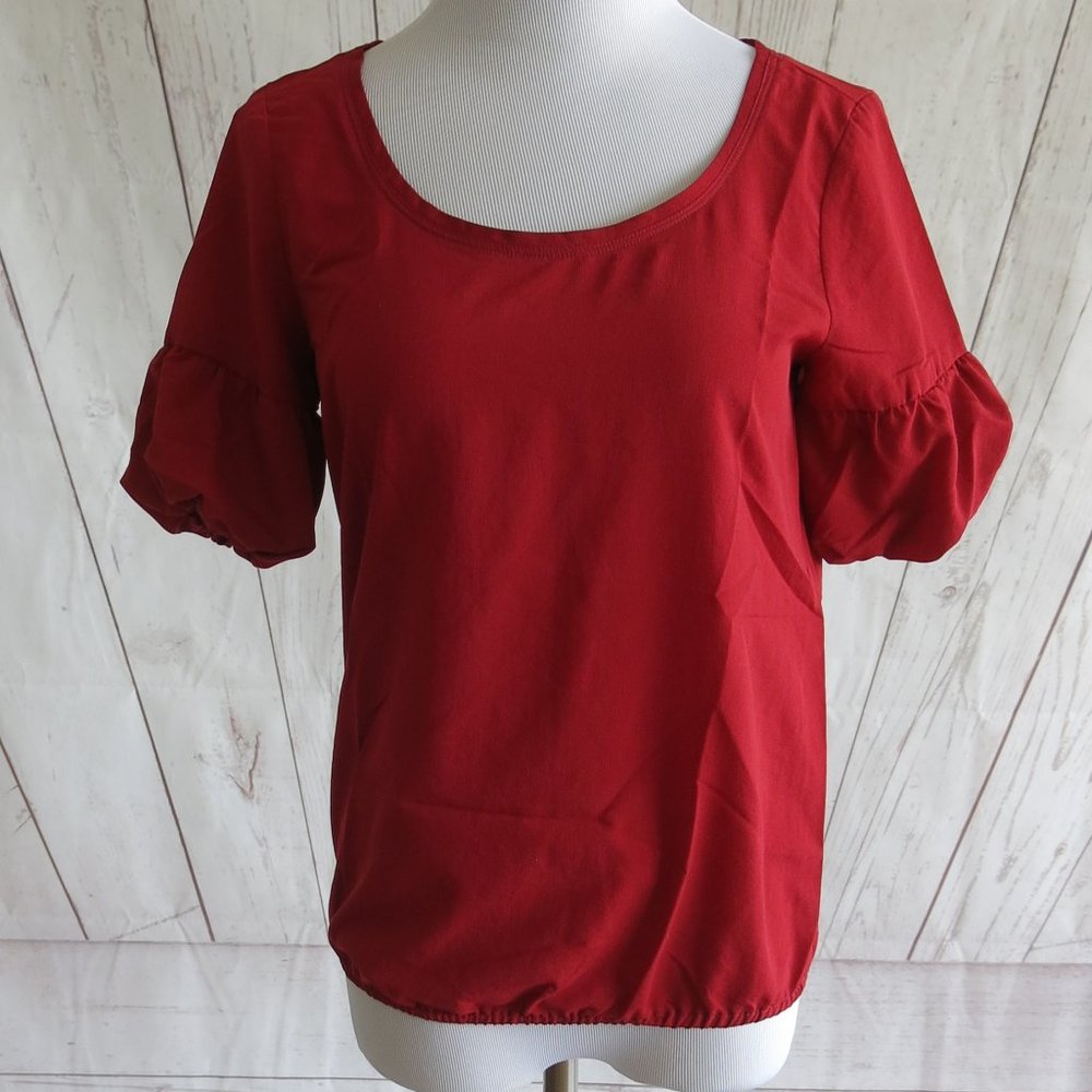 Zara Basic Short Puff Sleeve Scoop Neck Top Blouse - Size XS
